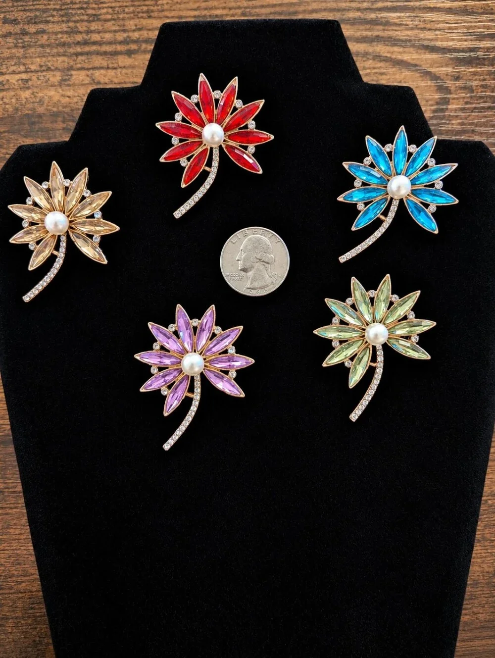 Crystal Flower Brooch Pin Pearl Rhinestone Statement Jewelry Choose Color